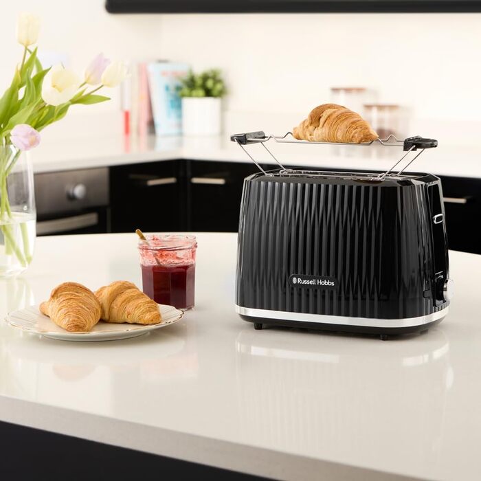 Тостер Russell Hobbs Eden на 2 тости, чорний - 6 режимів, підйом, розморожування, підігрів, лоток для крихт, тримач для булочок 27372-56