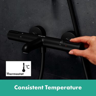 Змішувач для ванни Hansgrohe Ecostat Element накладний, з термостатом та блокуванням безпеки 40°C, для 2 споживачів (13347000), матовий чорний