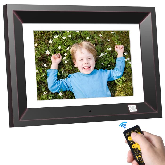 Цифровий фоторамка Kodak 10.1 дюйма з IPS-екраном, відтворення фото/музики/відео, календар, будильник, підтримка USB/SD, автоматичне обертання, з пультом керування, чорний