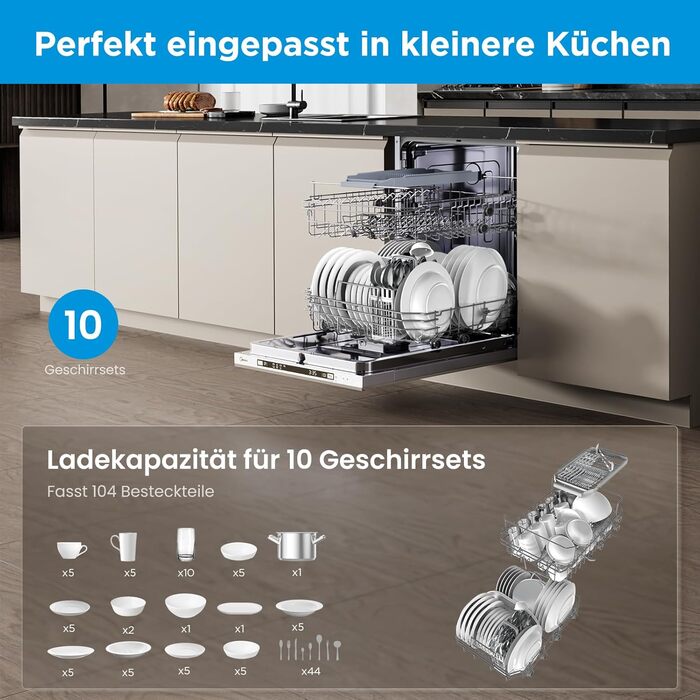 Посудомийна машина Midea SV 5.14K10C, 45 см, 10 комплектів, Inox, WIFI, 8 програм, 44 дБ, автоматичне відкриття дверцят, таймер 0-24 години