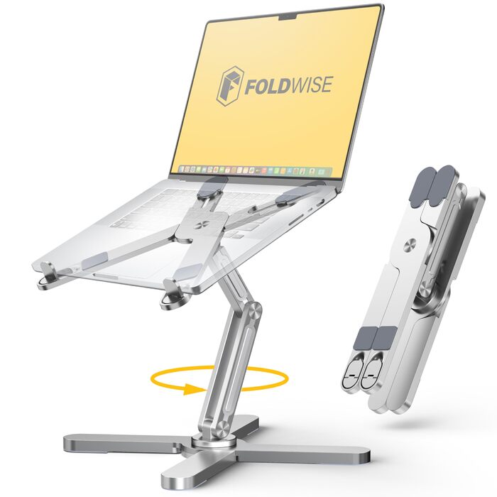 Підставка для ноутбука FoldWise X – алюміній, 360° обертання, регульована висота та кут нахилу – стабільна та портативна підставка для MacBook та комп'ютерів 11-18 дюймів (срібна)
