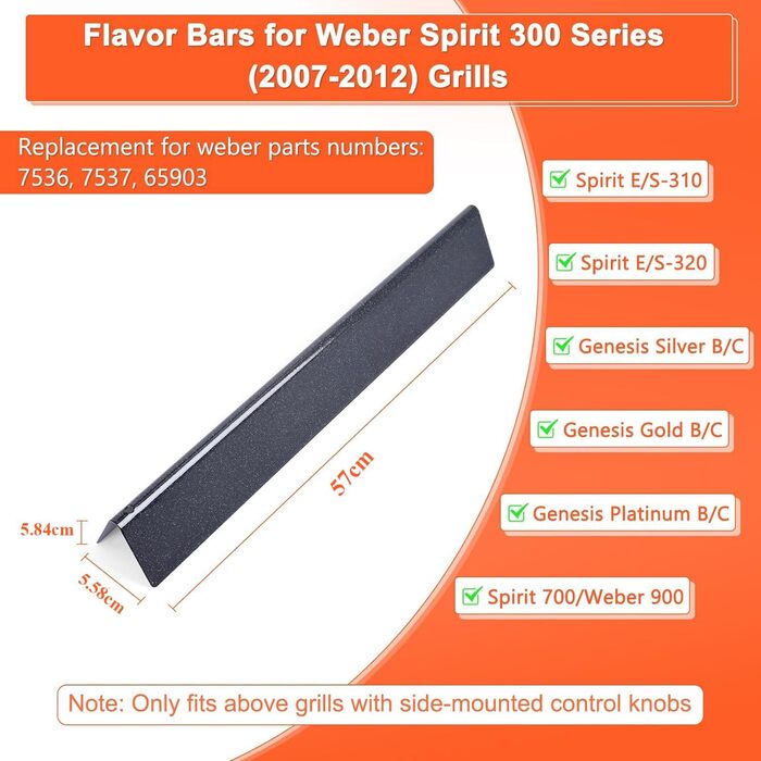 Ароматизуючі пластини GFTIME 57 см для гриля Weber Spirit E310/320 (2007-2012), сталева порцелянова захисна пластина для пальників, запчастини для Spirit 700, Weber 900