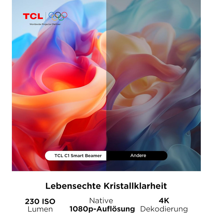 TCL C1 Smart Mini Beamer 4K: Проектор з Google TV, Netflix, Wi-Fi, Bluetooth, Автофокус, Keystone, Dolby Audio 8W