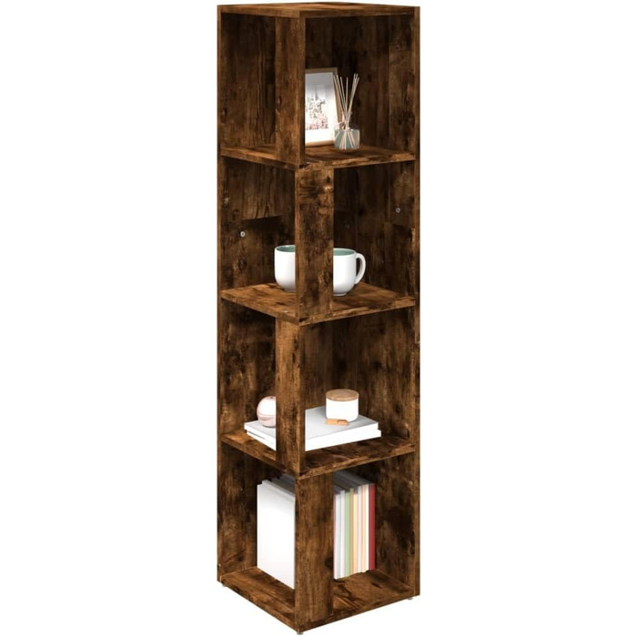 Кутова полиця vidaXL на 4 секції, книжкова, для офісу, бетонно-сіра, 33x33x132 см, ДСП