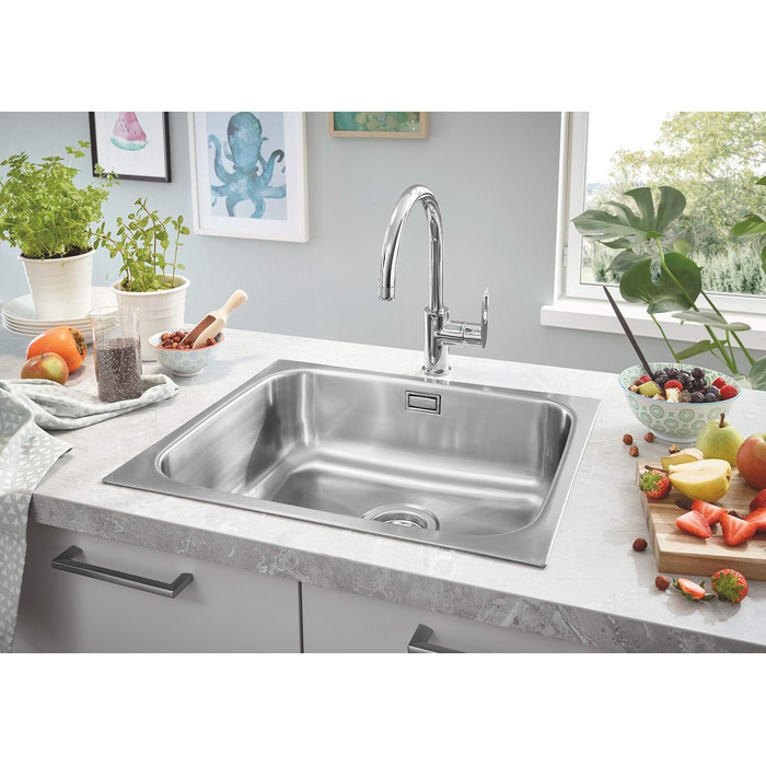 Змішувач кухонний GROHE BauEdge з високим виливом, хромований (31367000) - з керамічним картриджем та поворотним виливом 360°