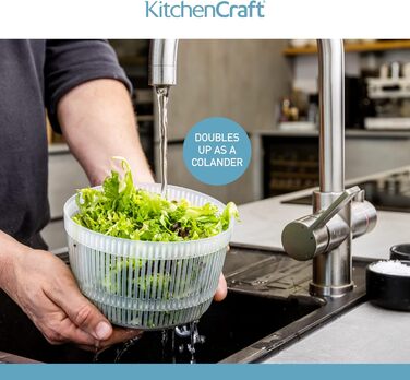 Міні-салатниця-центрифуга KitchenCraft, універсальна, 19 см – для миття та сушіння салату, овочів, компактна, пластикова