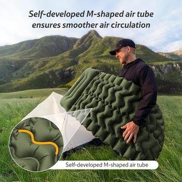 Надувний кемпінговий килимок Naturehike Ultralight з вбудованим насосом для походів та туризму, армійний зелений, одноосбовий