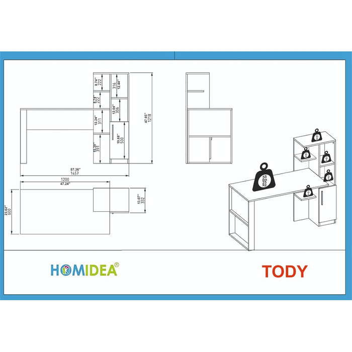 Стіл письмовий Homidea TODY для комп'ютера з дверцятами та полицями, сучасний дизайн, для домашнього офісу або дитячої кімнати, антрацит/дуб, чорний