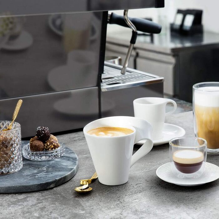 Кавовий сервіс Villeroy & Boch NewWave Premium, 8 предметів на 4 персони, білий, для кави, хвильовий дизайн, безпечний у посудомийній машині та мікрохвильовій печі