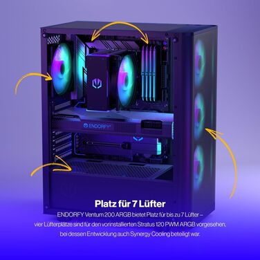 Ігровий корпус ENDORFY Ventum 200 ARGB ATX з 4 ARGB вентиляторами, загартованим склом та mesh-панеллю, компактний форм-фактор, широка сумісність з охолодженням