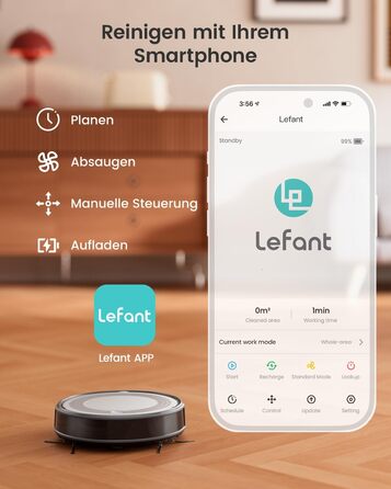 Робот-пилосос Lefant M310 сірий: 4500Pa, HEPA-фільтр, Wi-Fi, для тварин, килимів та твердих підлог