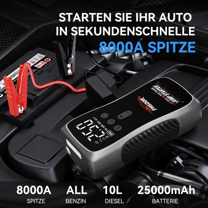 Бустер для авто 6000A Jump Starter Powerbank 20000mAh з компресором та LED-ліхтарем (до 10.0L бензин / 8.0L дизель)