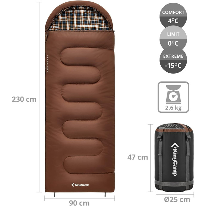 Зимовий спальний мішок KingCamp Cloud 400 XL широкий, бавовна, до -15°C