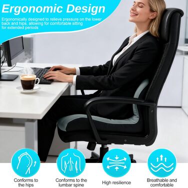 Подушка для спини та сидіння з Memory Foam L-подібна, з підтримкою попереку, для офісного крісла, темно-зелена - зняття болю в спині та куприку