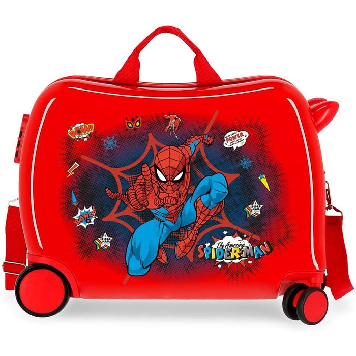 Дитяча валіза Marvel Spiderman, жорсткий ABS, 50x38x20 см, 38л, 2,1 кг, червона, з кодовим замком та 4 колесами, ручна поклажа