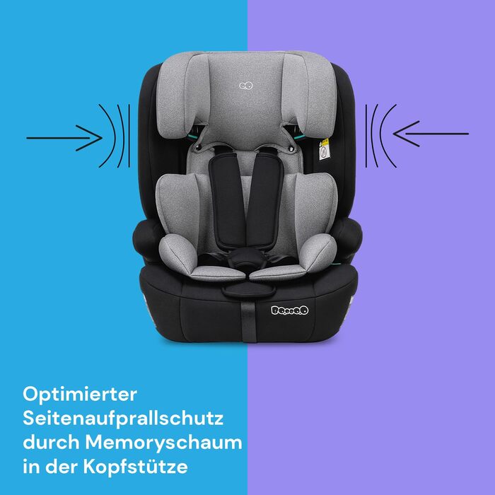 Дитяче автокрісло Booboo Safety Berlin i-Size без Isofix, від 1 року, для зросту 76-150 см, зростаюче, чорний/сірий
