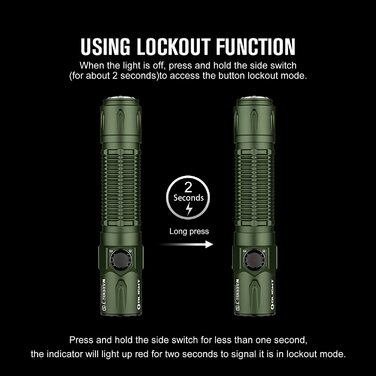 Тактичний ліхтар OLIGHT Warrior 3S 2300 люменів, 5 режимів, USB-заряджання, з датчиком відстані, водонепроникний IPX8, для кемпінгу, туризму, виживання, пошуку, зелений