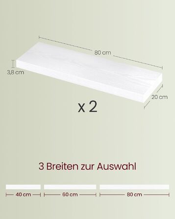 Полиця настінна VASAGLE Custos (набір 4 шт.) 20x60x3.8 см, біла – для вітальні, кухні, офісу