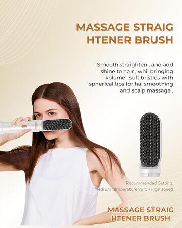 UKLISS 6-в-1 Hairstyler: Фен-щітка для укладки волосся з гарячим повітрям, автоматична, Pro (біло-сірий)