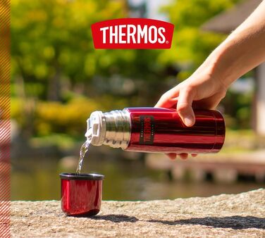Термос-пляшка Thermos Light & Compact 0,35 л, нержавіюча сталь, червоний, ізольована, з кришкою-чашкою, тримає тепло 12 годин, холод 24 години, герметична, BPA Free, можна мити в посудомийці