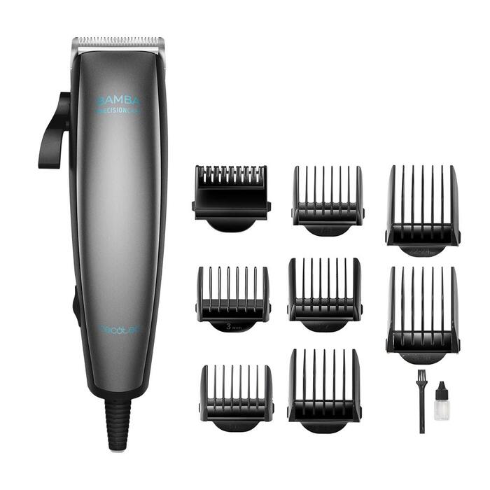 Машинка для стрижки волосся Cecotec Bamba PrecisionCare Wet&Dry з нержавіючої сталі з титановим покриттям, акумуляторна, до 120 хв роботи, довжина зрізу 0,5-30 мм, 8 насадок, професійна, для вологого та сухого використання