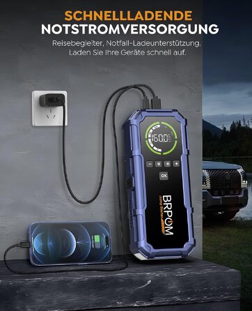 Пусковий пристрій BRPOM 9000A з компресором 160 PSI та Powerbank, фіолетовий