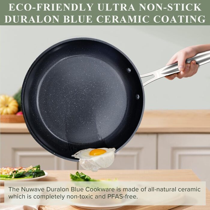 Набір посуду Nuwave Healthy Duralon Blue Ceramic 12 предметів: антипригарне, стійке до подряпин, без PFAS, для індукції, склокришки
