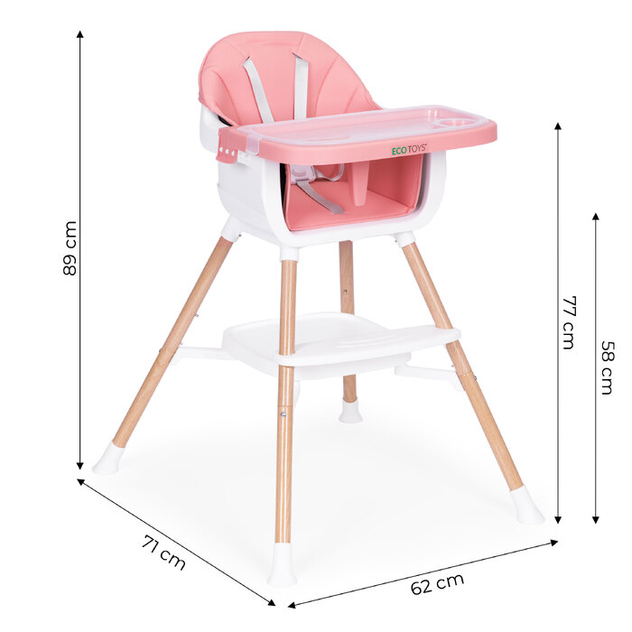 Дитячий стільчик для годування 2в1, рожевий, Ecotoys