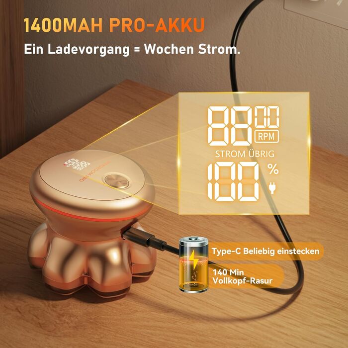 Машинка для гоління голови 7D PRO MAXGROOM IPX6, професійна, акумуляторна (Typ-C), 8800 RPM, для чоловіків