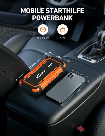 Пусковий пристрій AstroAI Powerbank для автомобіля (ПКВ), портативний бустер з USB QC 3.0, світло-помаранчевий