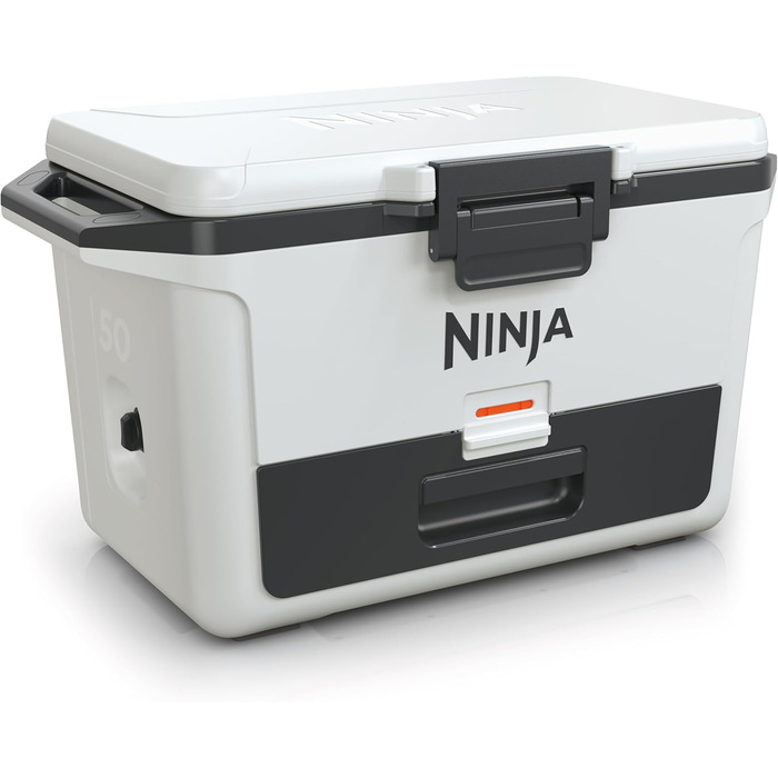 Преміум термобокс Ninja FrostVault 47 л, ізольована холодильна сумка, зберігає лід до 6 днів, інтегрована суха шухляда, для 80 банок, хмарно-білий FB151EUWH
