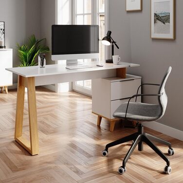 Письмовий стіл Vicco Nautica, білий/дуб, 138x60 см, з шухлядами, Г-подібний