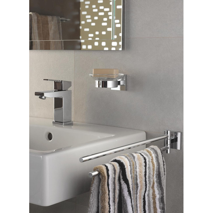 Тримач рушників GROHE Start Cube, кутовий, з двома підлокотниками, поворотний, хром (44 см, з прихованим кріпленням, для свердління, з шурупами та дюбелями)