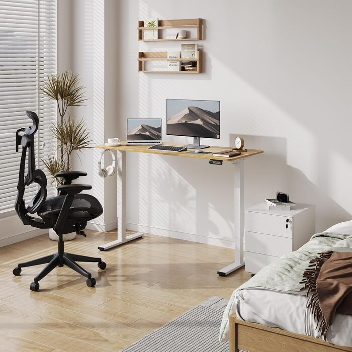 Електричний стіл SANODESK 110x60 см, регульований по висоті, ергономічний стоячо-сидячий комп'ютерний стіл з пам'яттю, колір клен