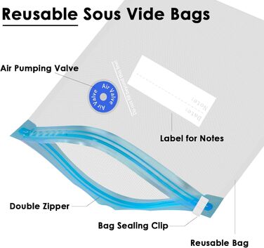 Sous Vide Garer WiFi 1100W: Іммерсійний циркулятор для су-від з точним контролем температури (25-95°C) та таймером. Водонепроникний IPX7. Комплект з пакетами для су-від (22 шт)