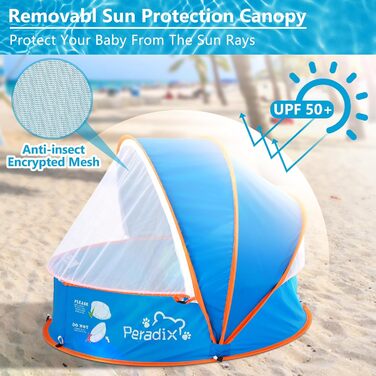 Дитяче ігрове басейн Peradix 4-в-1 з UV-захистом, басейн з кульками, намет, пляжний намет з москітною сіткою, портативне ігрове намет, басейн з кульками, сонцезахист, літо, для дітей (Блакитний)