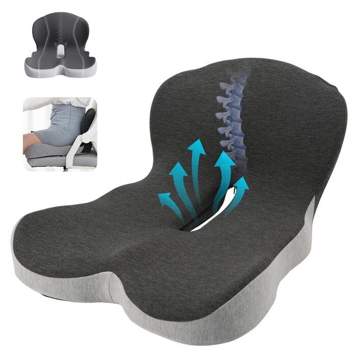 Подушка ортопедична Yolispa з підтримкою спини для авто та офісного крісла, Memory Foam, сіра (темно-сірий + світло-сірий)