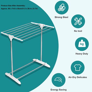 Pegasus Solid Slim складна сушарка для білизни, велика площа сушіння, міцна стійка для сухої та мокрої білизни для дому