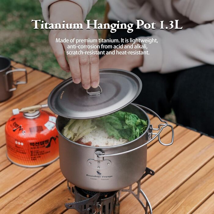 iBasingo 2.9L Титановий турпосуд з великою ємністю, для кемпінгу та приготування їжі на відкритому повітрі. Легкий посуд з відкидним ручками для 1-3 осіб (Ti2045C)