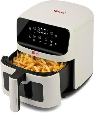 Аерофритюрниця Girmi FG27 Ecofrit Lite, 4.2 л, 1400 Вт, цифровий дисплей, 8 програм, таймер, без BPA та PFOA, колір крейдяно-білий