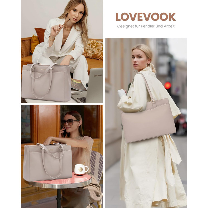 Жіноча сумка для ноутбука LOVEVOOK, шкіряна сумка-тоут на 17 дюймів, бежевий колір