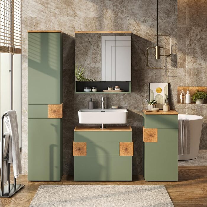Тумба під умивальник Vicco Eden, зелена, 70 x 64.5 см, з 2 шухлядами для ванної кімнати