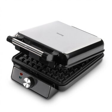 Вафельниця електрична Duo 1200W з антипригарним покриттям та регулюванням температури, на 4 вафлі, срібляста