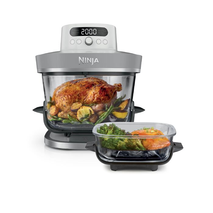 Скляна аерофритюрниця Ninja CRISPi PRO XL Air Fryer з 5 функціями, контейнерами CleanCrisp (5,7 л та 2,3 л) та кришкою для зберігання, біла, AS090EUGN
