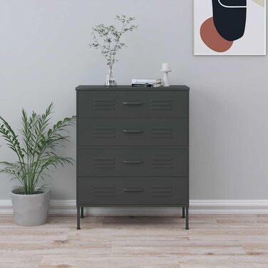Комод з 4 шухлядами Sideboard, багатоцільова шафа-тумба зі сталі, антрацит, 80x35x101.5 см
