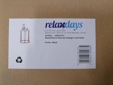 Журнальний стіл Relaxdays MARMO, круглий, білий/золотий, метал і МДФ, під мармур, для вітальні, 51x41 см