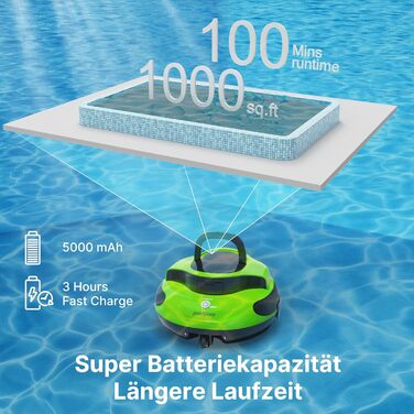 Робот-пилосос для басейну POOLPURE Piscina 5000mAh з автоматичною парковкою, LED дисплеєм, IPX8 водонепроникний, бездротовий (Зелений)