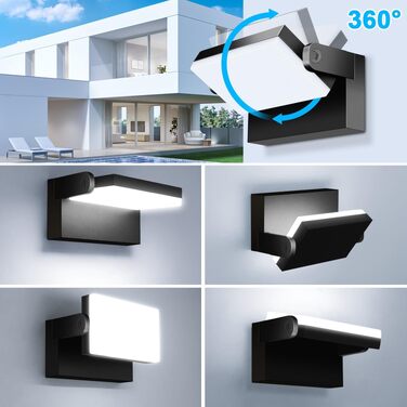 Набір стінових LED-світильників ledmo 60W (4 шт), 360° панель, 5000LM, IP65 водонепроникні, регульований кут нахилу, чорні, 6000K