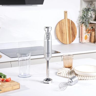 Блендер Salter Aspen Blend & Whisk Pro 2-в-1, погружний міксер та вінчик, електричний подрібнювач, нержавіюча сталь, змінна швидкість, 700 мл, 1000 Вт, сріблястий