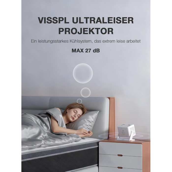 Смарт-проектор VISSPL 4K Home Cinema, 1000 ANSI люмен, WiFi 6, Bluetooth, Autofokus, Trapezoidна корекція, Full HD 1080P для дому та вулиці, Білий
